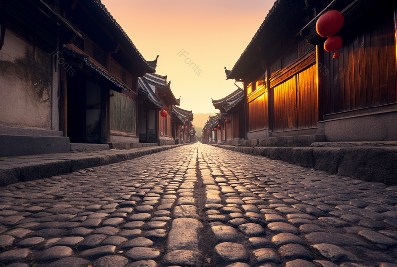 落日晚霞下的古镇老街旅行背景图,高清,摄影图,摄影图片,图片大全,摄影图免费下载